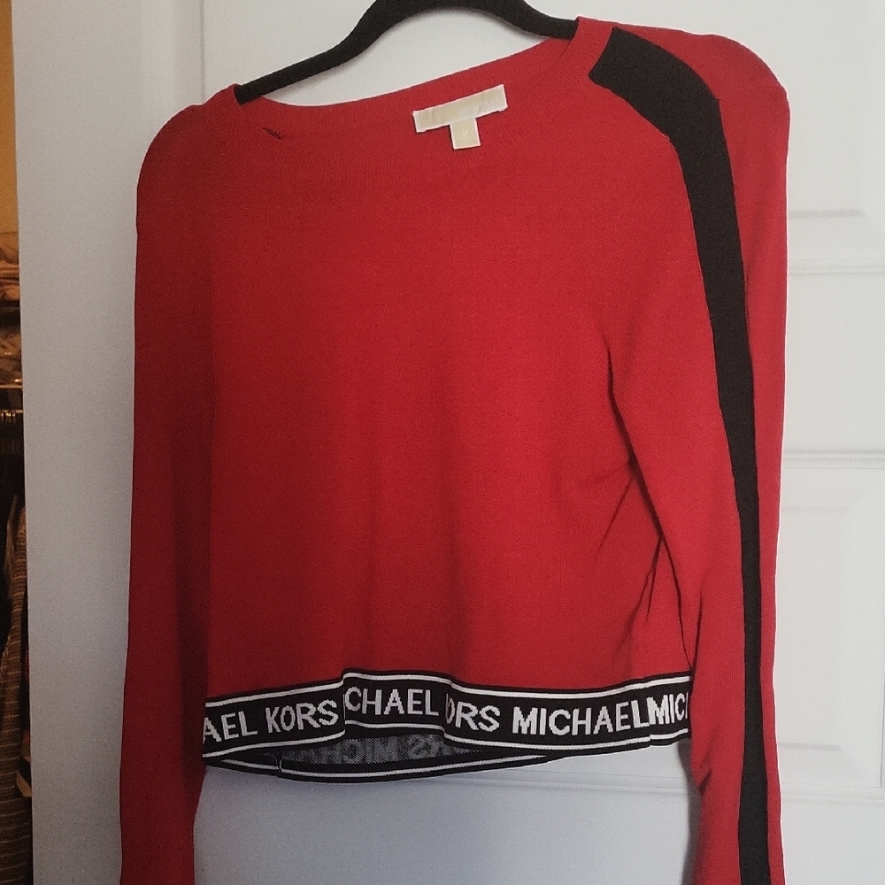 Michael Kors Red and Black Boxy Crop Sweatshirt